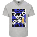 Blood Sweat Rugby and Beers Scotland Funny Mens V-Neck Cotton T-Shirt Sports Grey