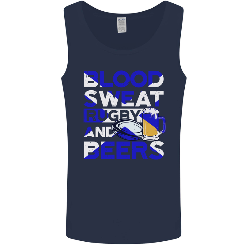 Blood Sweat Rugby and Beers Scotland Funny Mens Vest Tank Top Navy Blue