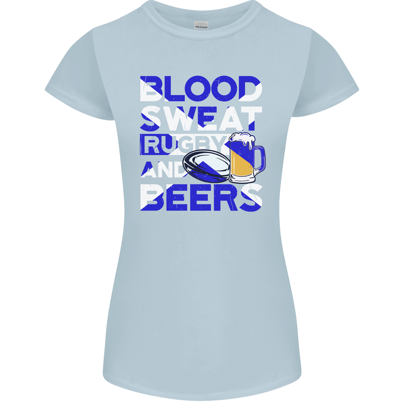 Blood Sweat Rugby and Beers Scotland Funny Womens Petite Cut T-Shirt Light Blue