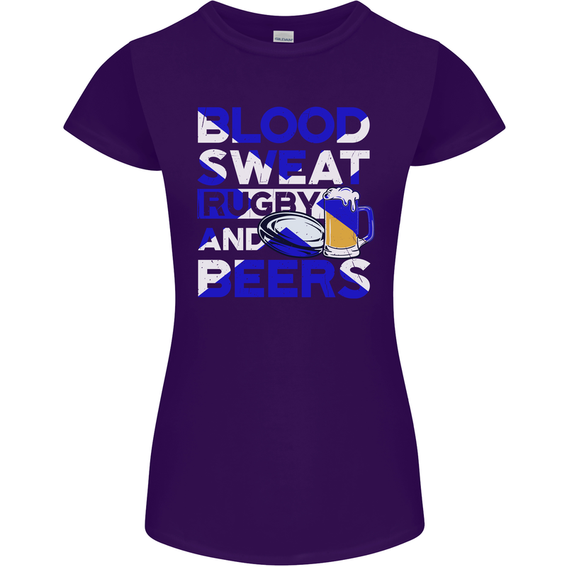 Blood Sweat Rugby and Beers Scotland Funny Womens Petite Cut T-Shirt Purple