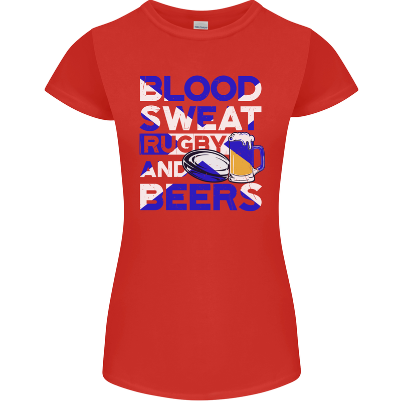 Blood Sweat Rugby and Beers Scotland Funny Womens Petite Cut T-Shirt Red