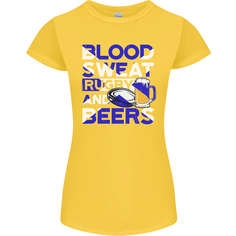 Blood Sweat Rugby and Beers Scotland Funny Womens Petite Cut T-Shirt Yellow