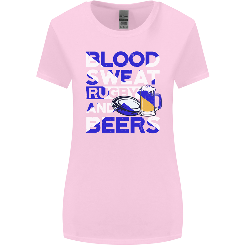 Blood Sweat Rugby and Beers Scotland Funny Womens Wider Cut T-Shirt Light Pink