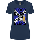 Blood Sweat Rugby and Beers Scotland Funny Womens Wider Cut T-Shirt Navy Blue