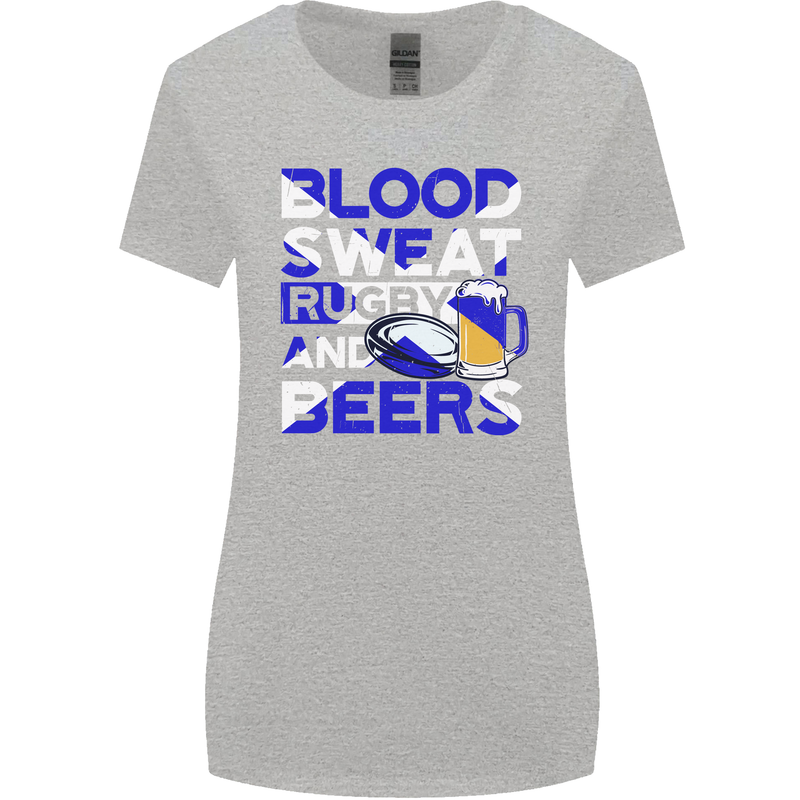 Blood Sweat Rugby and Beers Scotland Funny Womens Wider Cut T-Shirt Sports Grey