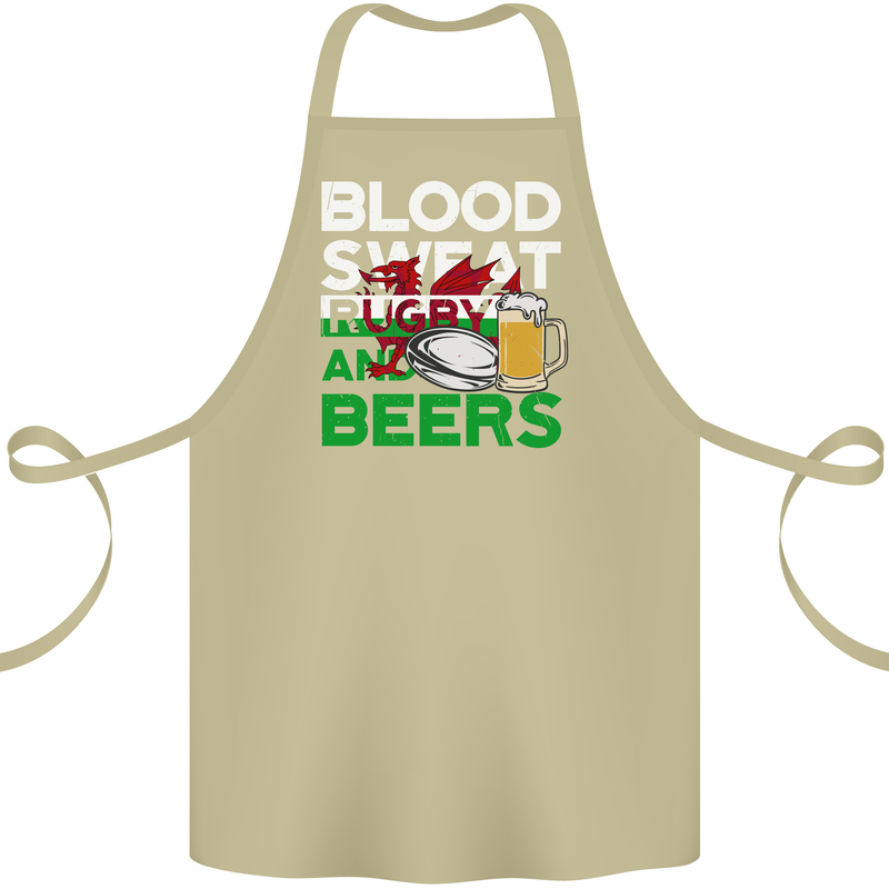 Blood Sweat Rugby and Beers Wales Funny Cotton Apron 100% Organic Khaki