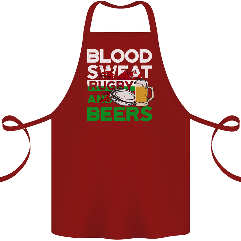Blood Sweat Rugby and Beers Wales Funny Cotton Apron 100% Organic Maroon