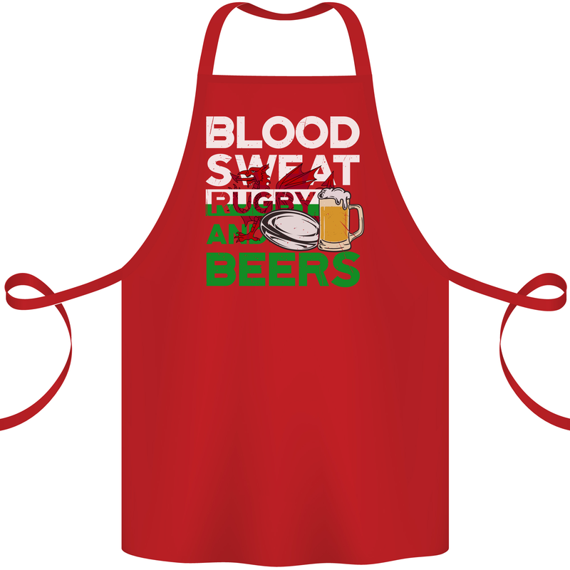 Blood Sweat Rugby and Beers Wales Funny Cotton Apron 100% Organic Red