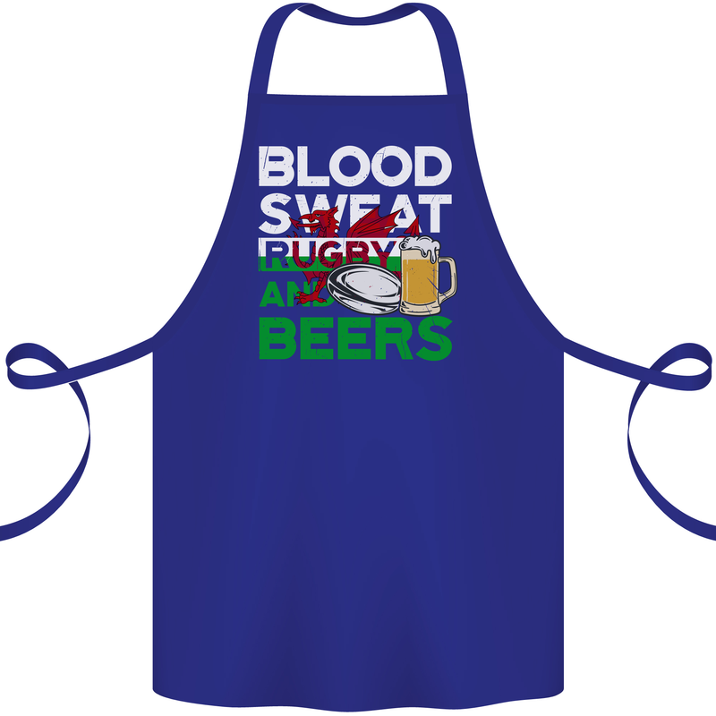 Blood Sweat Rugby and Beers Wales Funny Cotton Apron 100% Organic Royal Blue