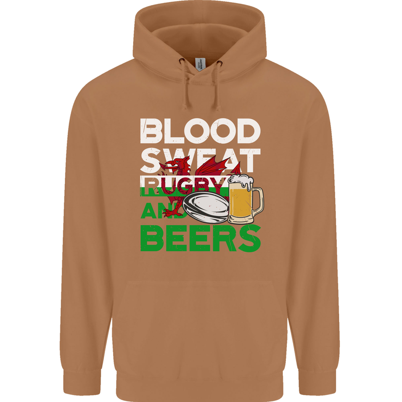 Blood Sweat Rugby and Beers Wales Funny Mens 80% Cotton Hoodie Caramel Latte