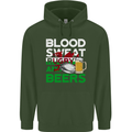 Blood Sweat Rugby and Beers Wales Funny Mens 80% Cotton Hoodie Forest Green