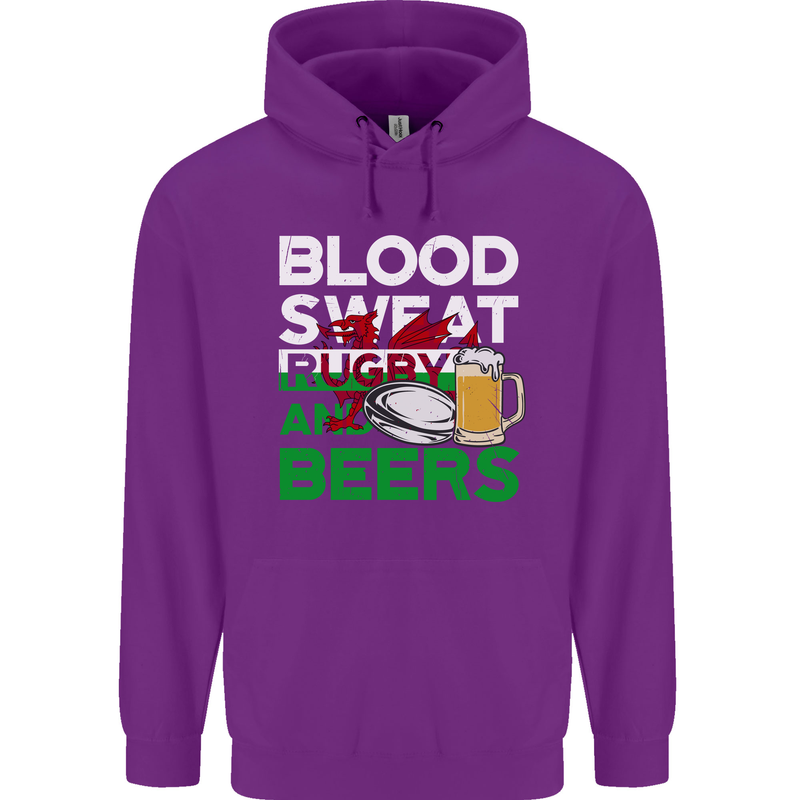 Blood Sweat Rugby and Beers Wales Funny Mens 80% Cotton Hoodie Purple