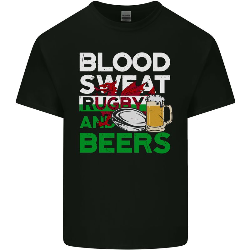 Blood Sweat Rugby and Beers Wales Funny Mens Cotton T-Shirt Tee Top Black