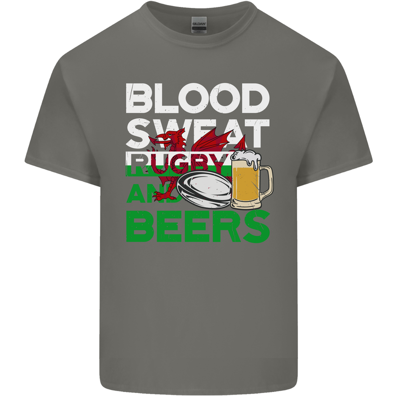 Blood Sweat Rugby and Beers Wales Funny Mens Cotton T-Shirt Tee Top Charcoal