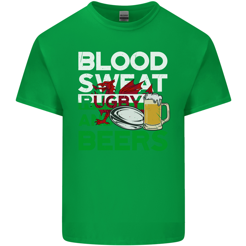 Blood Sweat Rugby and Beers Wales Funny Mens Cotton T-Shirt Tee Top Irish Green