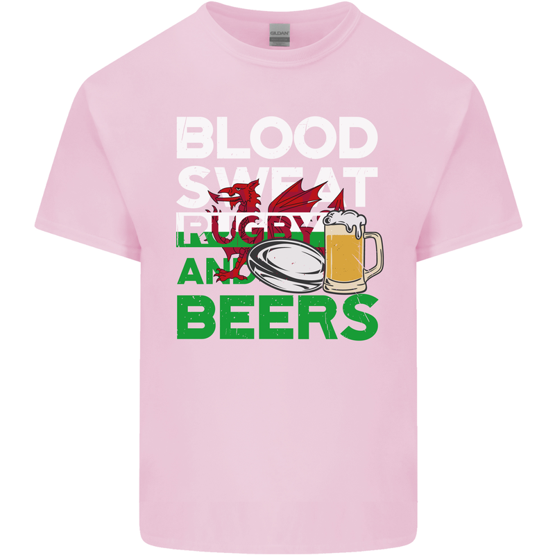 Blood Sweat Rugby and Beers Wales Funny Mens Cotton T-Shirt Tee Top Light Pink