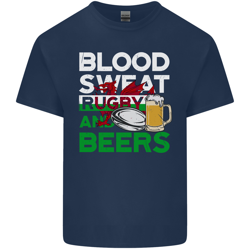Blood Sweat Rugby and Beers Wales Funny Mens Cotton T-Shirt Tee Top Navy Blue