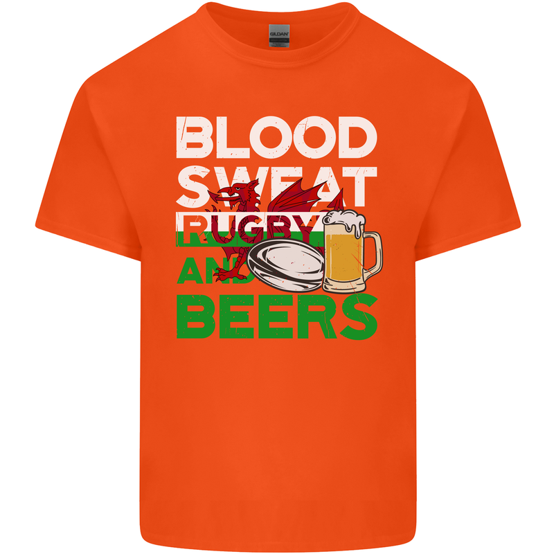 Blood Sweat Rugby and Beers Wales Funny Mens Cotton T-Shirt Tee Top Orange