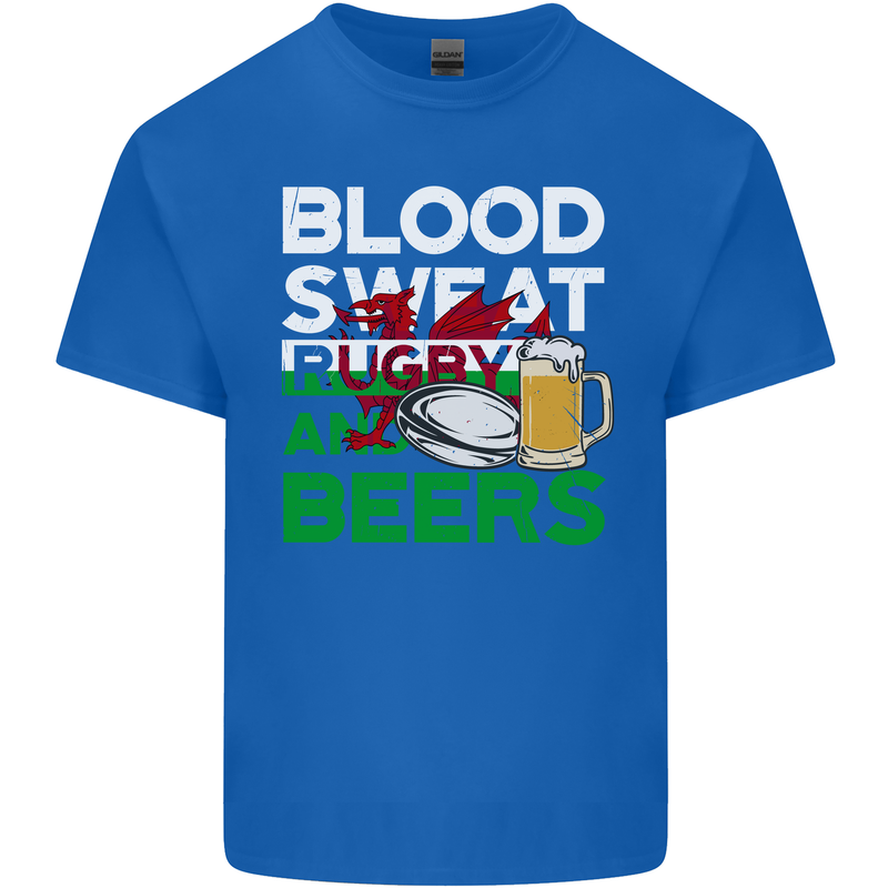 Blood Sweat Rugby and Beers Wales Funny Mens Cotton T-Shirt Tee Top Royal Blue
