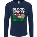 Blood Sweat Rugby and Beers Wales Funny Mens Long Sleeve T-Shirt Navy Blue