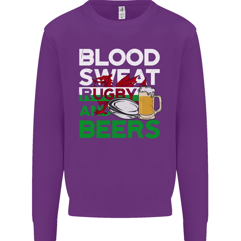 Blood Sweat Rugby and Beers Wales Funny Mens Sweatshirt Jumper Purple