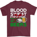 Blood Sweat Rugby and Beers Wales Funny Mens T-Shirt Cotton Gildan Maroon