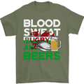 Blood Sweat Rugby and Beers Wales Funny Mens T-Shirt Cotton Gildan Military Green