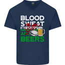 Blood Sweat Rugby and Beers Wales Funny Mens V-Neck Cotton T-Shirt Navy Blue