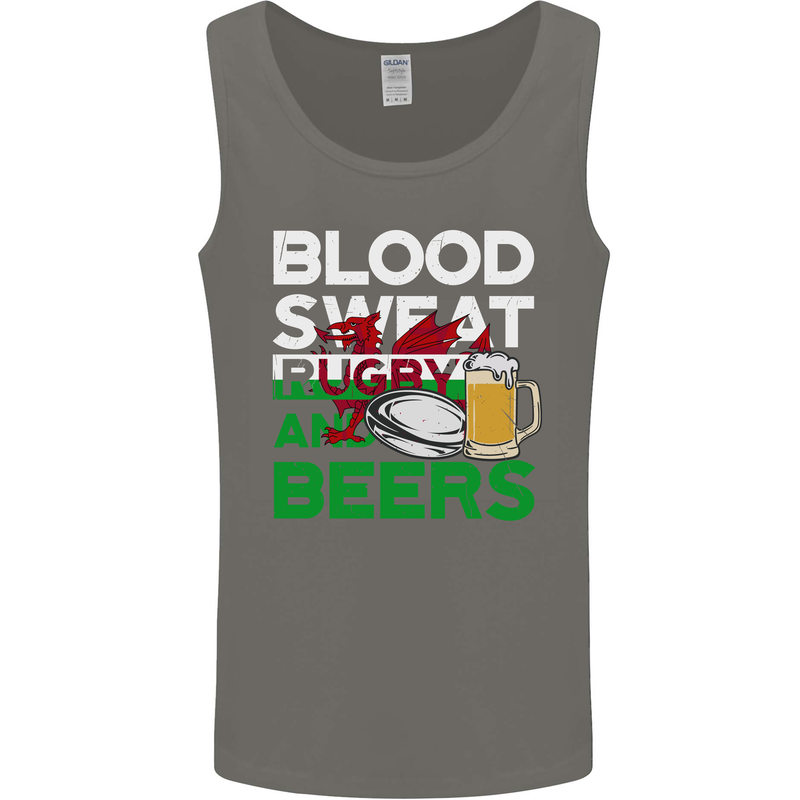 Blood Sweat Rugby and Beers Wales Funny Mens Vest Tank Top Charcoal