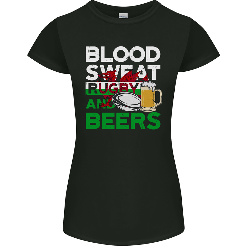 Blood Sweat Rugby and Beers Wales Funny Womens Petite Cut T-Shirt Black