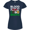 Blood Sweat Rugby and Beers Wales Funny Womens Petite Cut T-Shirt Navy Blue