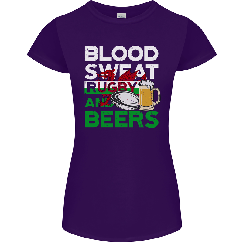 Blood Sweat Rugby and Beers Wales Funny Womens Petite Cut T-Shirt Purple