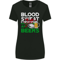 Blood Sweat Rugby and Beers Wales Funny Womens Wider Cut T-Shirt Black
