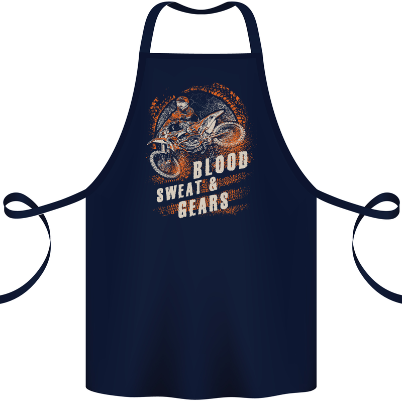 Blood Sweat and Gears Motocross Dirt Bike Cotton Apron 100% Organic Navy Blue