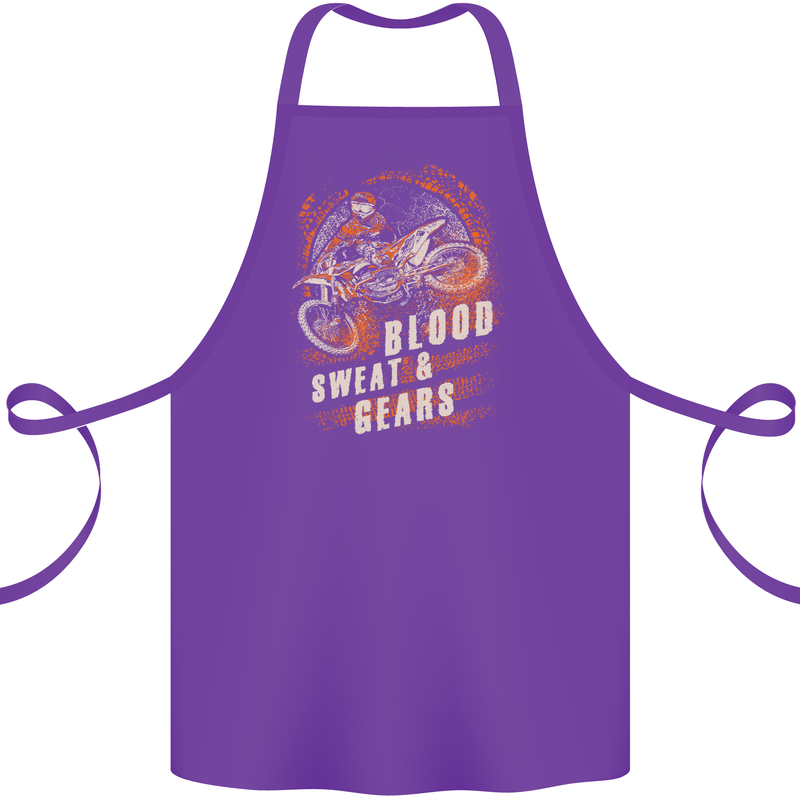 Blood Sweat and Gears Motocross Dirt Bike Cotton Apron 100% Organic Purple