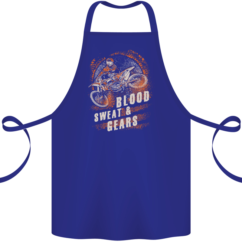 Blood Sweat and Gears Motocross Dirt Bike Cotton Apron 100% Organic Royal Blue