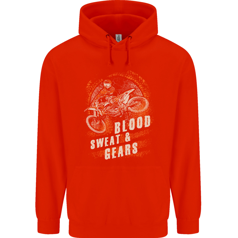 Blood Sweat and Gears Motocross Dirt Bike Mens 80% Cotton Hoodie Bright Red