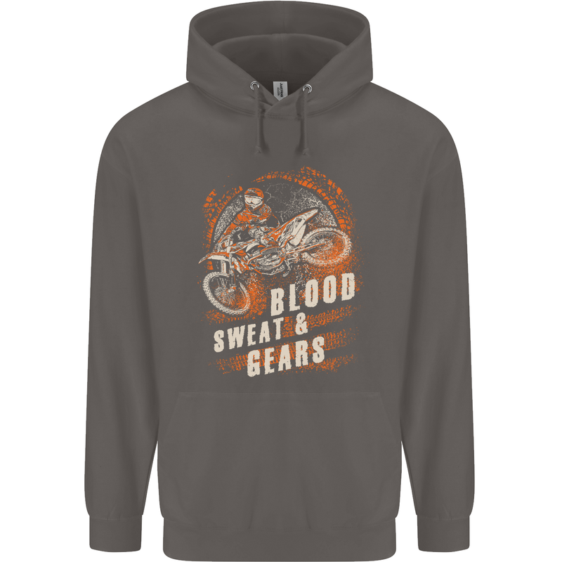 Blood Sweat and Gears Motocross Dirt Bike Mens 80% Cotton Hoodie Charcoal