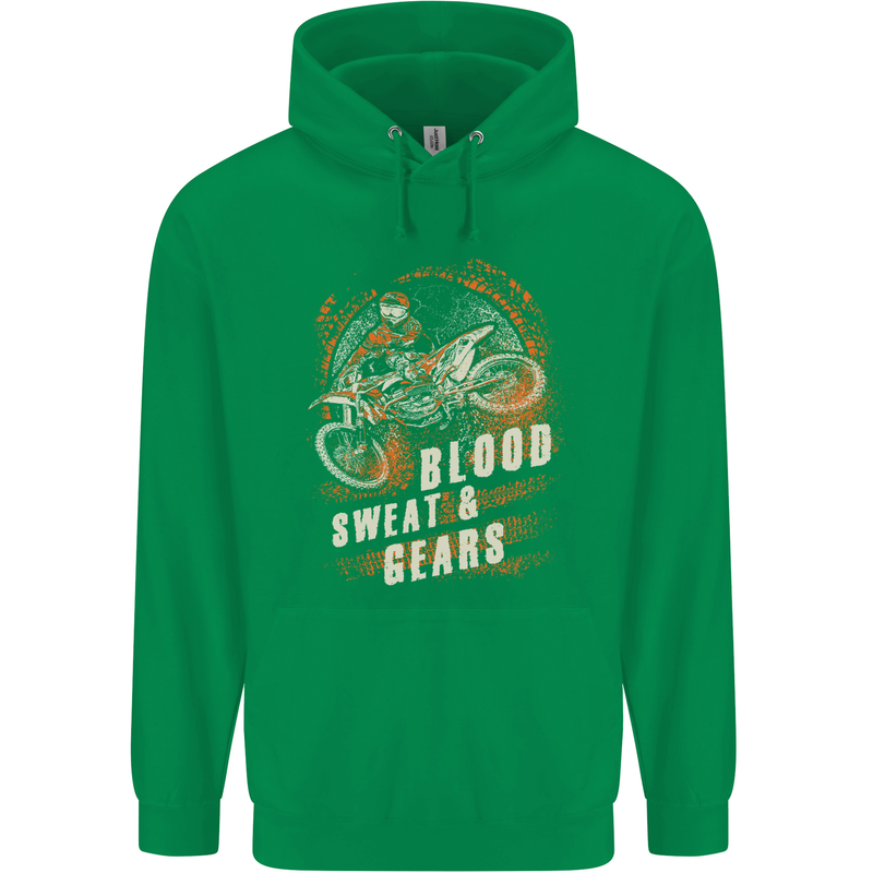 Blood Sweat and Gears Motocross Dirt Bike Mens 80% Cotton Hoodie Irish Green