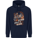 Blood Sweat and Gears Motocross Dirt Bike Mens 80% Cotton Hoodie Navy Blue