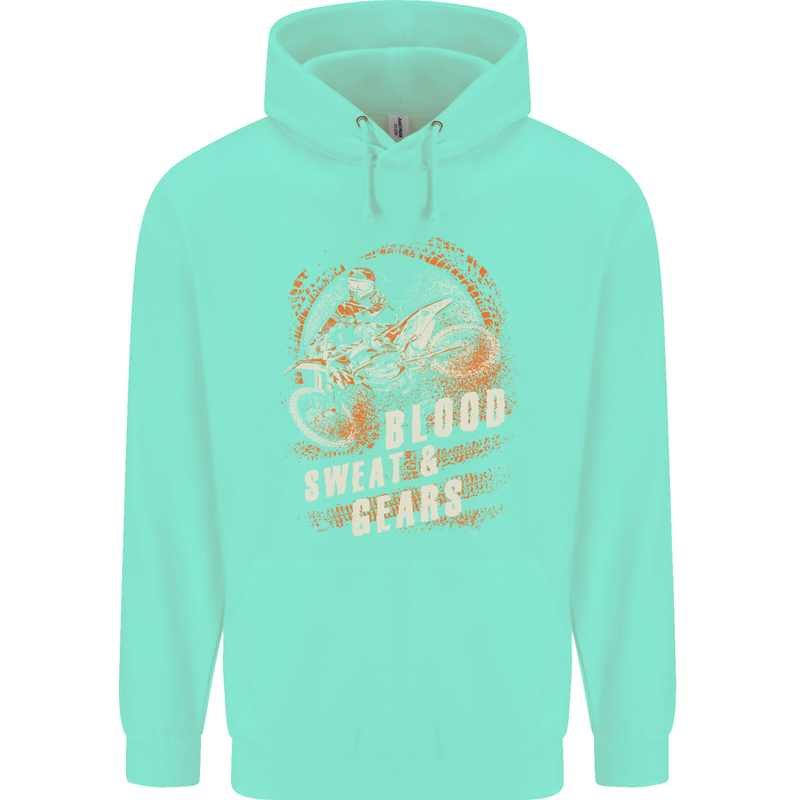 Blood Sweat and Gears Motocross Dirt Bike Mens 80% Cotton Hoodie Peppermint