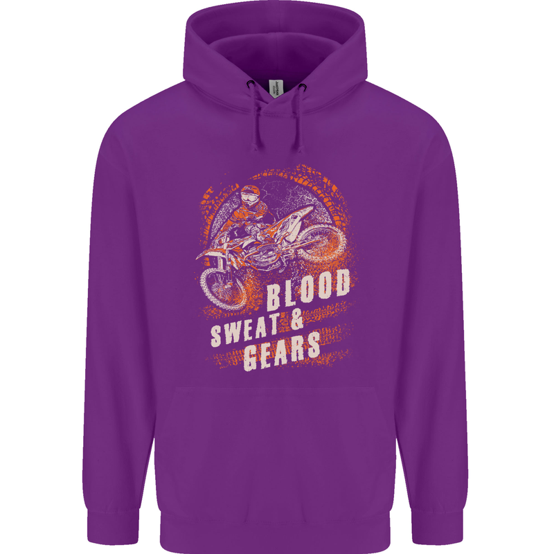 Blood Sweat and Gears Motocross Dirt Bike Mens 80% Cotton Hoodie Purple