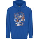 Blood Sweat and Gears Motocross Dirt Bike Mens 80% Cotton Hoodie Royal Blue