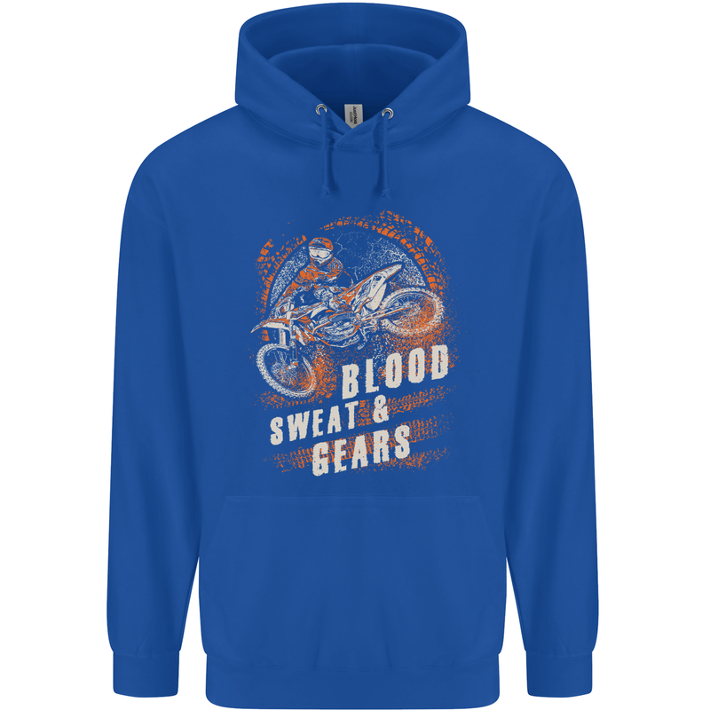 Blood Sweat and Gears Motocross Dirt Bike Mens 80% Cotton Hoodie Royal Blue