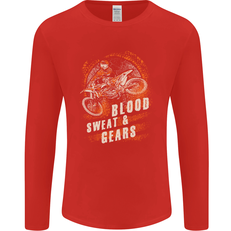 Blood Sweat and Gears Motocross Dirt Bike Mens Long Sleeve T-Shirt Red