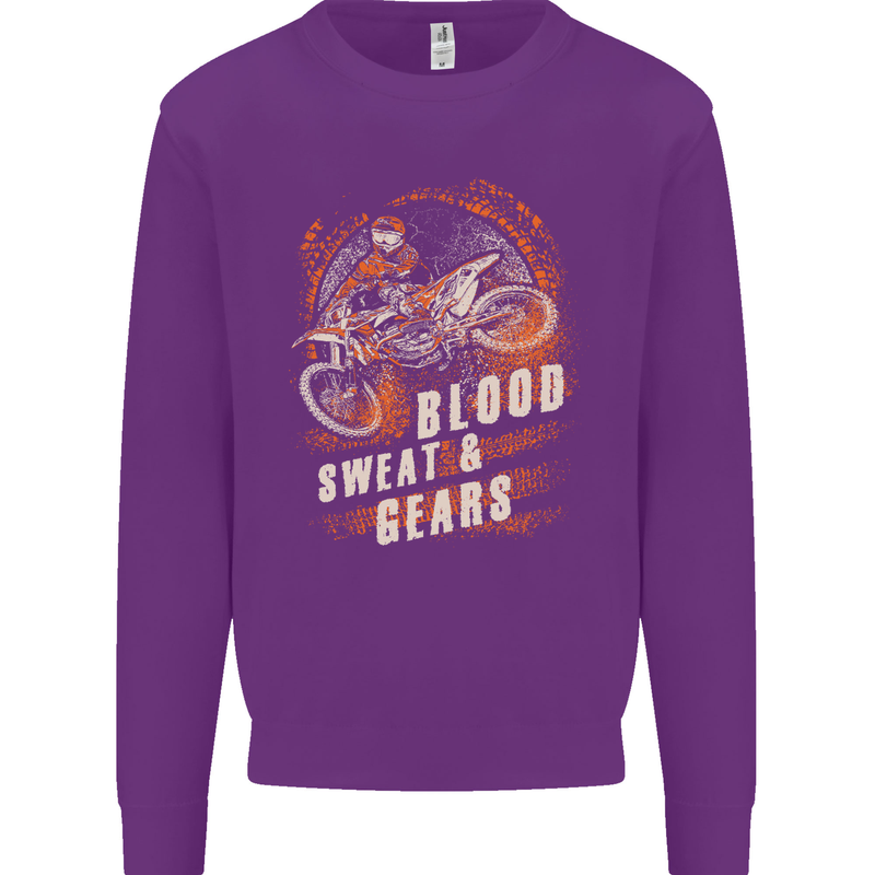 Blood Sweat and Gears Motocross Dirt Bike Mens Sweatshirt Jumper Purple
