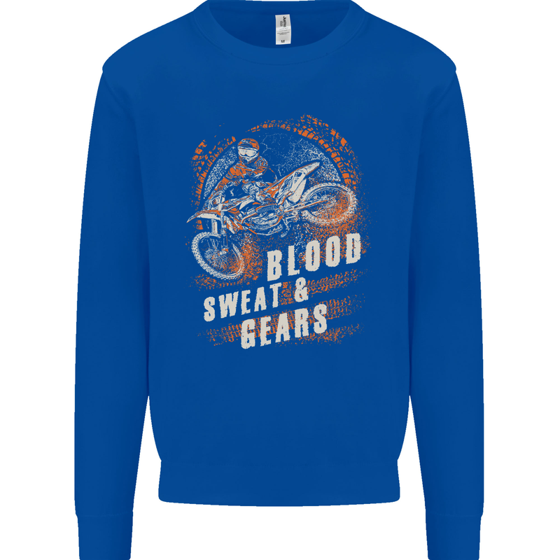 Blood Sweat and Gears Motocross Dirt Bike Mens Sweatshirt Jumper Royal Blue