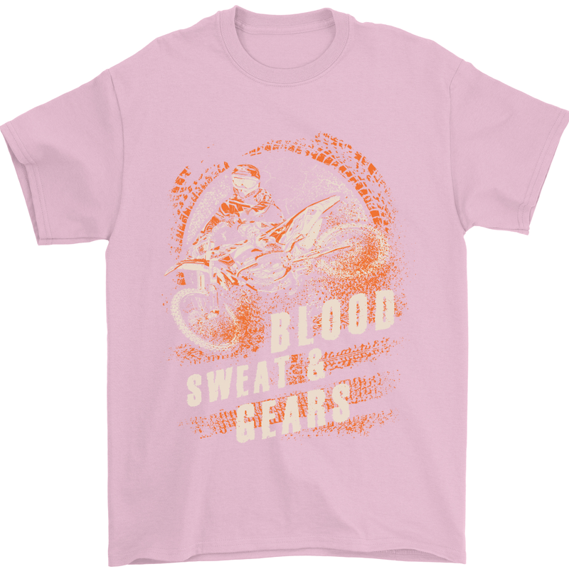 Blood Sweat and Gears Motocross Dirt Bike Mens T-Shirt Cotton Gildan Light Pink