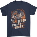 Blood Sweat and Gears Motocross Dirt Bike Mens T-Shirt Cotton Gildan Navy Blue