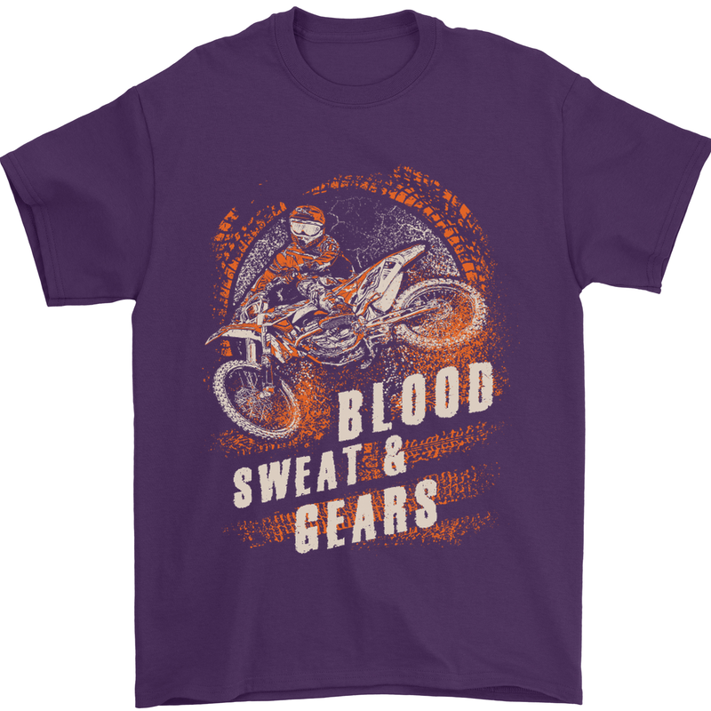 Blood Sweat and Gears Motocross Dirt Bike Mens T-Shirt Cotton Gildan Purple